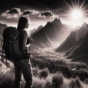 female backpacker in the mountains on a hot summer day-1